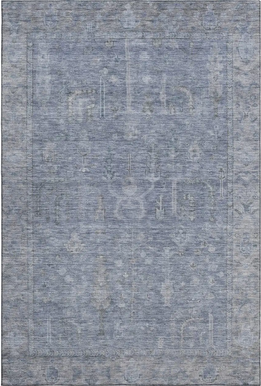 Denim Blue And Gray Oriental Washable Area Rug With UV Protection Photo 1