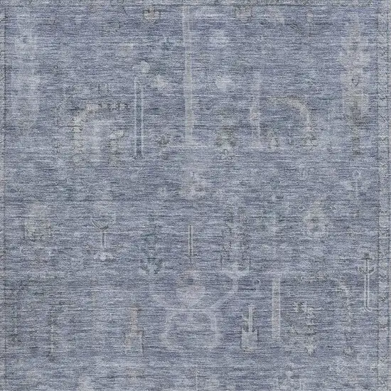 Denim Blue And Gray Oriental Washable Area Rug With UV Protection Photo 2