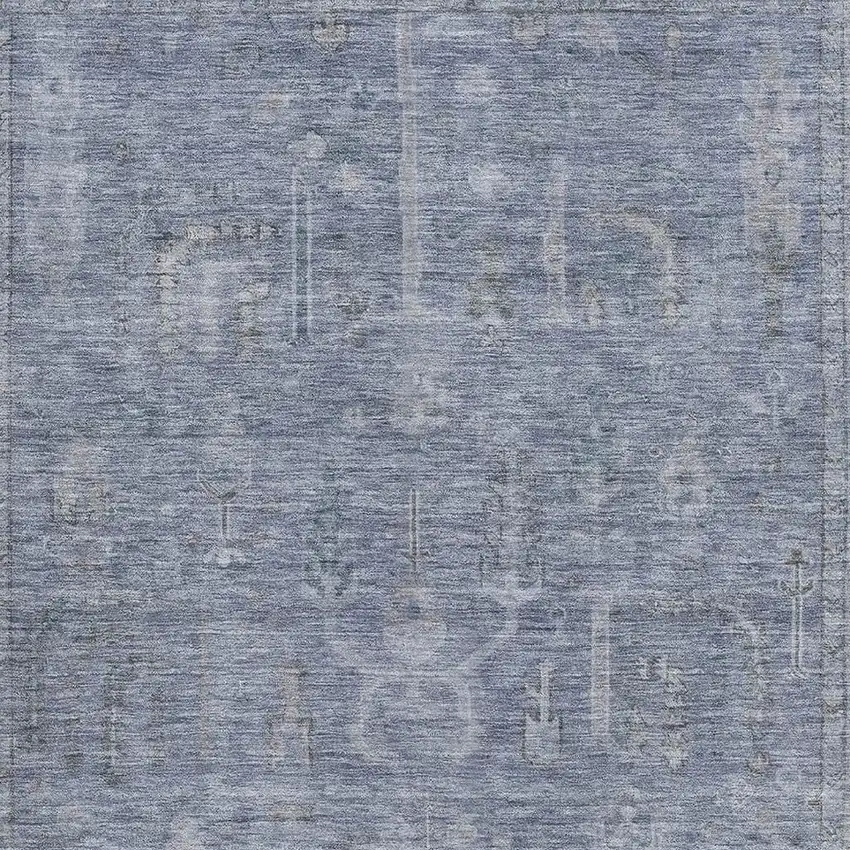 Denim Blue And Gray Oriental Washable Area Rug With UV Protection Photo 2