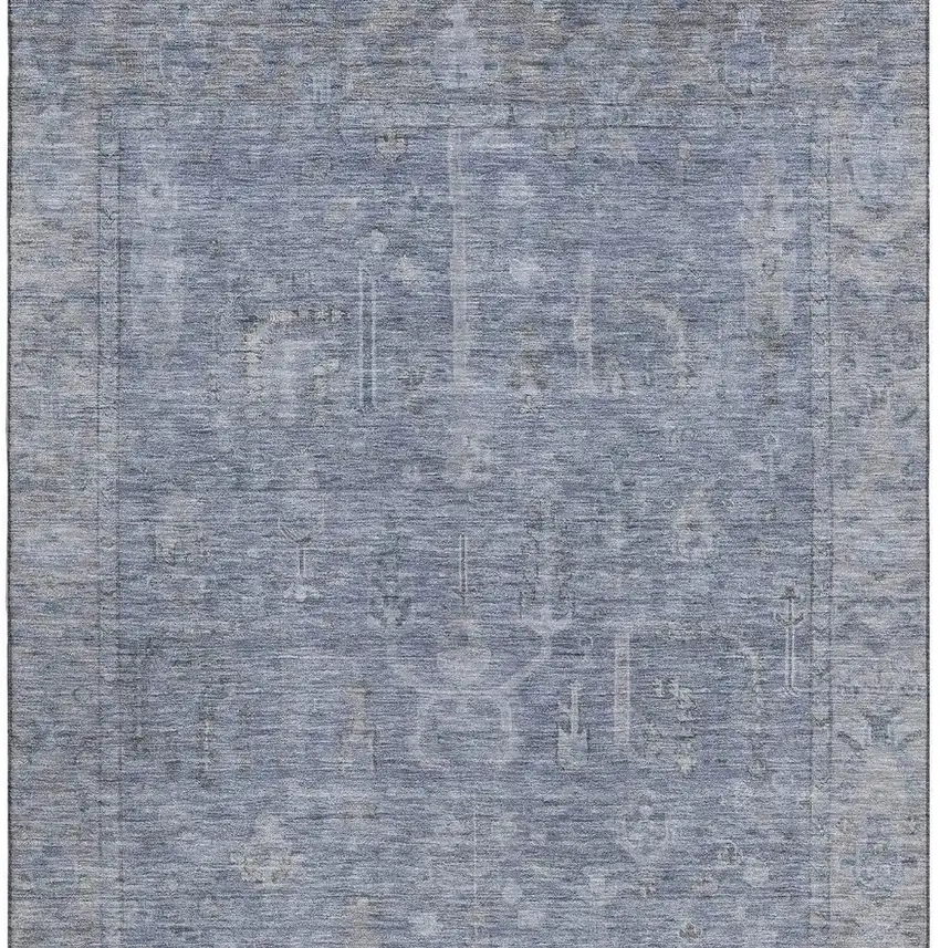 Denim Blue And Gray Oriental Washable Area Rug With UV Protection Photo 3