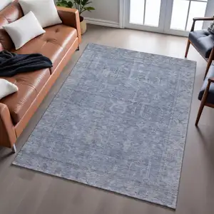 Photo of Denim Blue And Gray Oriental Washable Area Rug With UV Protection