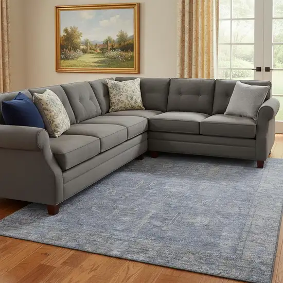 Denim Blue And Gray Oriental Washable Area Rug With UV Protection Photo 2