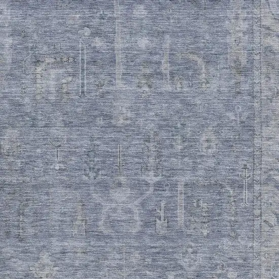 Denim Blue And Gray Oriental Washable Area Rug With UV Protection Photo 2