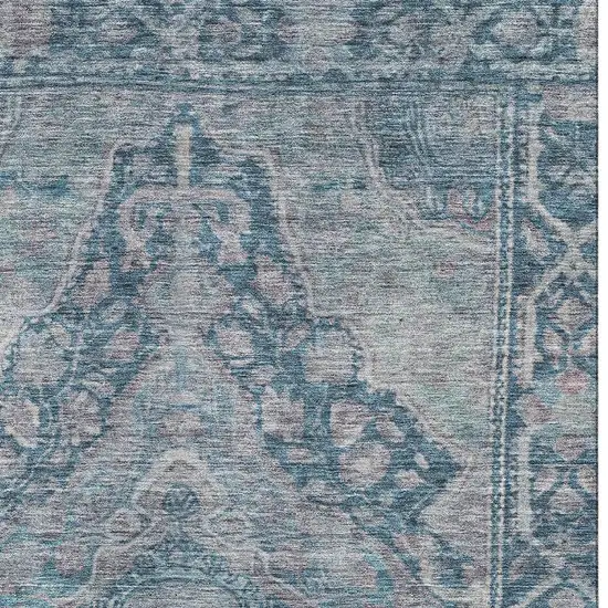 Denim Blue And Gray Oriental Washable Area Rug With UV Protection Photo 3