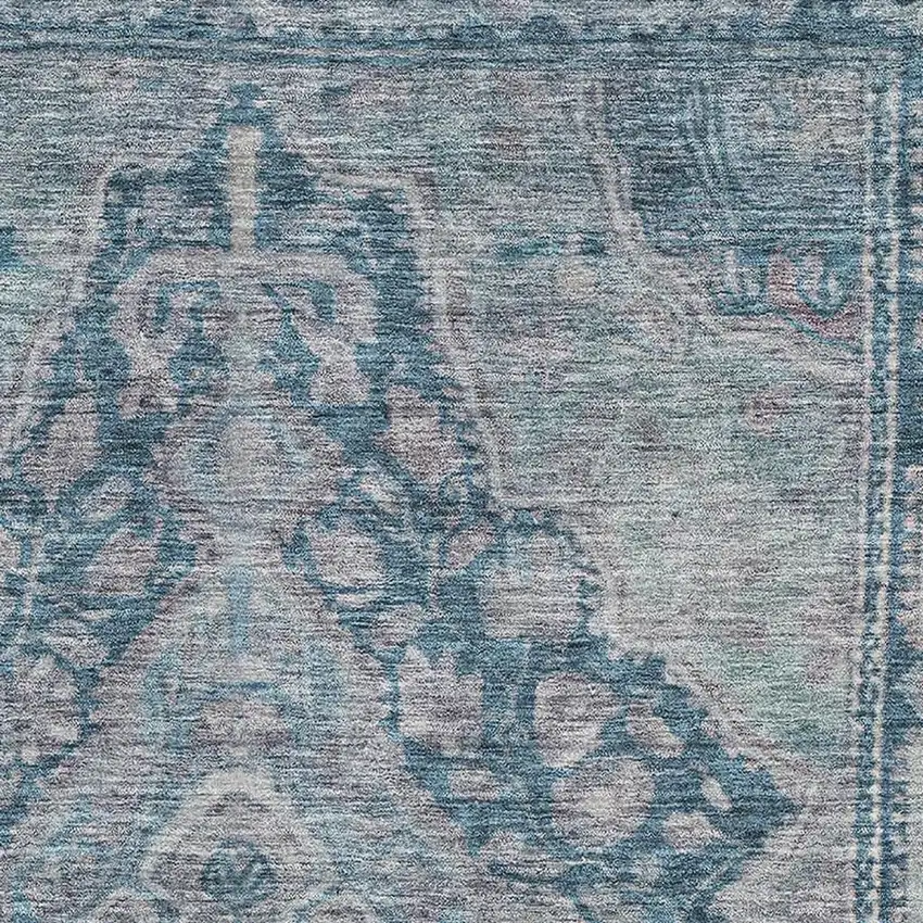 Denim Blue And Gray Oriental Washable Area Rug With UV Protection Photo 2