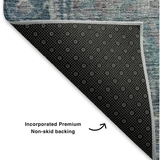 Denim Blue And Gray Oriental Washable Area Rug With UV Protection Photo 6