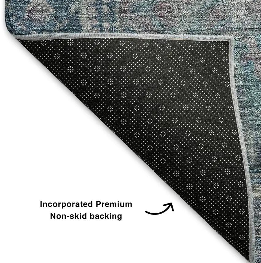 Denim Blue And Gray Oriental Washable Area Rug With UV Protection Photo 6