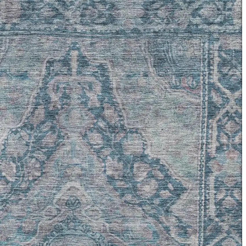 Denim Blue And Gray Oriental Washable Area Rug With UV Protection Photo 2
