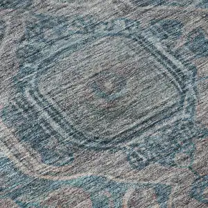 Photo of Denim Blue And Gray Oriental Washable Area Rug With UV Protection