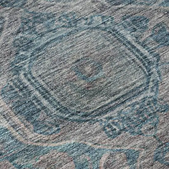 Denim Blue And Gray Oriental Washable Area Rug With UV Protection Photo 9