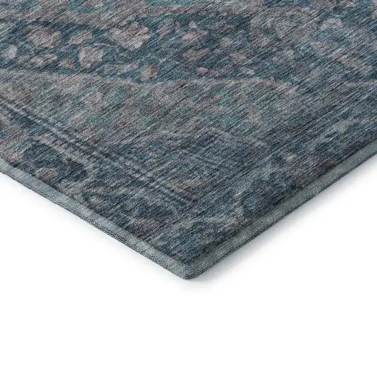 Denim Blue And Gray Oriental Washable Area Rug With UV Protection Photo 7