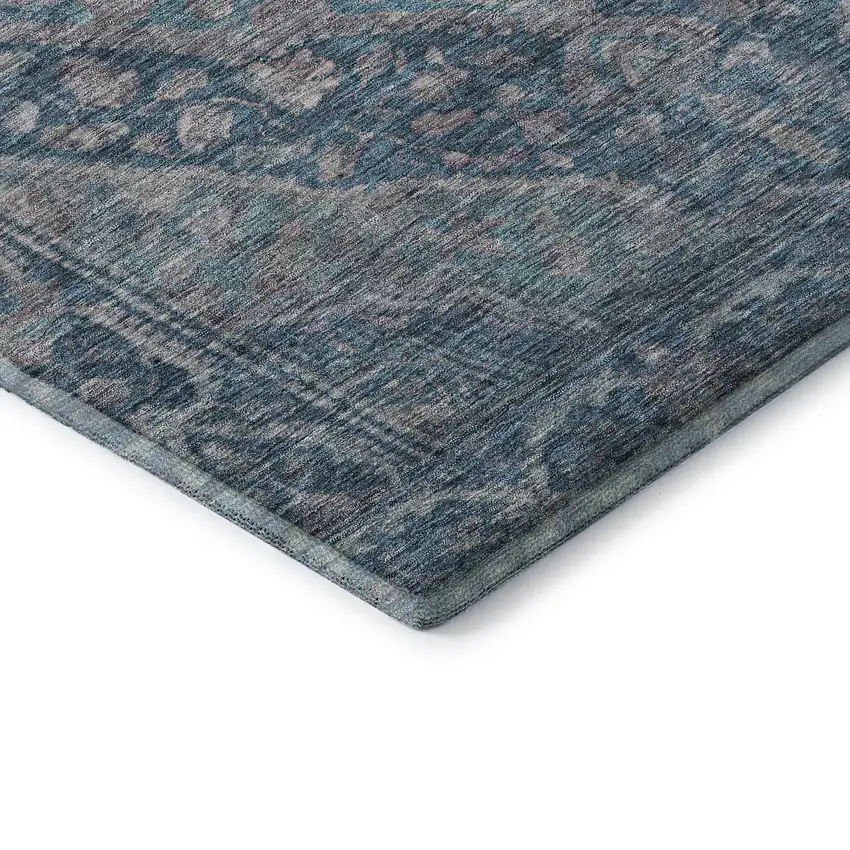 Denim Blue And Gray Oriental Washable Area Rug With UV Protection Photo 7