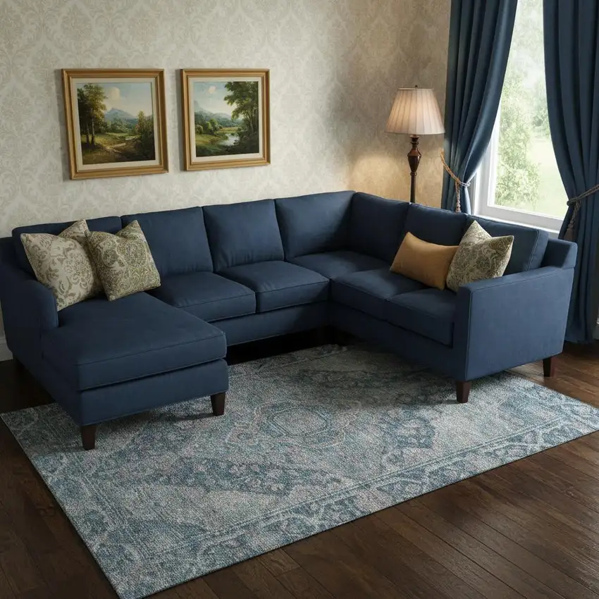 Denim Blue And Gray Oriental Washable Area Rug With UV Protection Photo 2