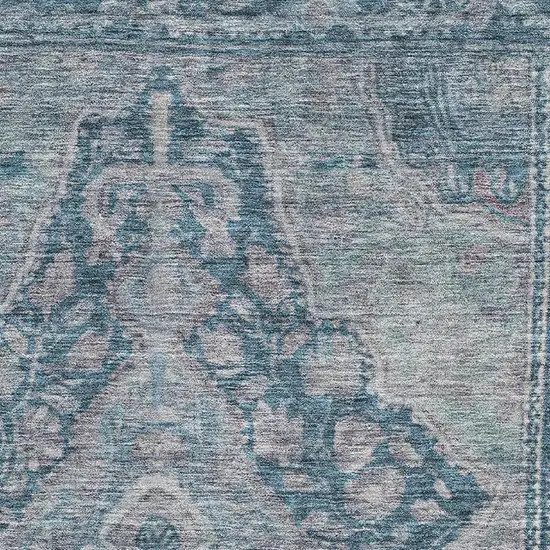 Denim Blue And Gray Oriental Washable Area Rug With UV Protection Photo 3