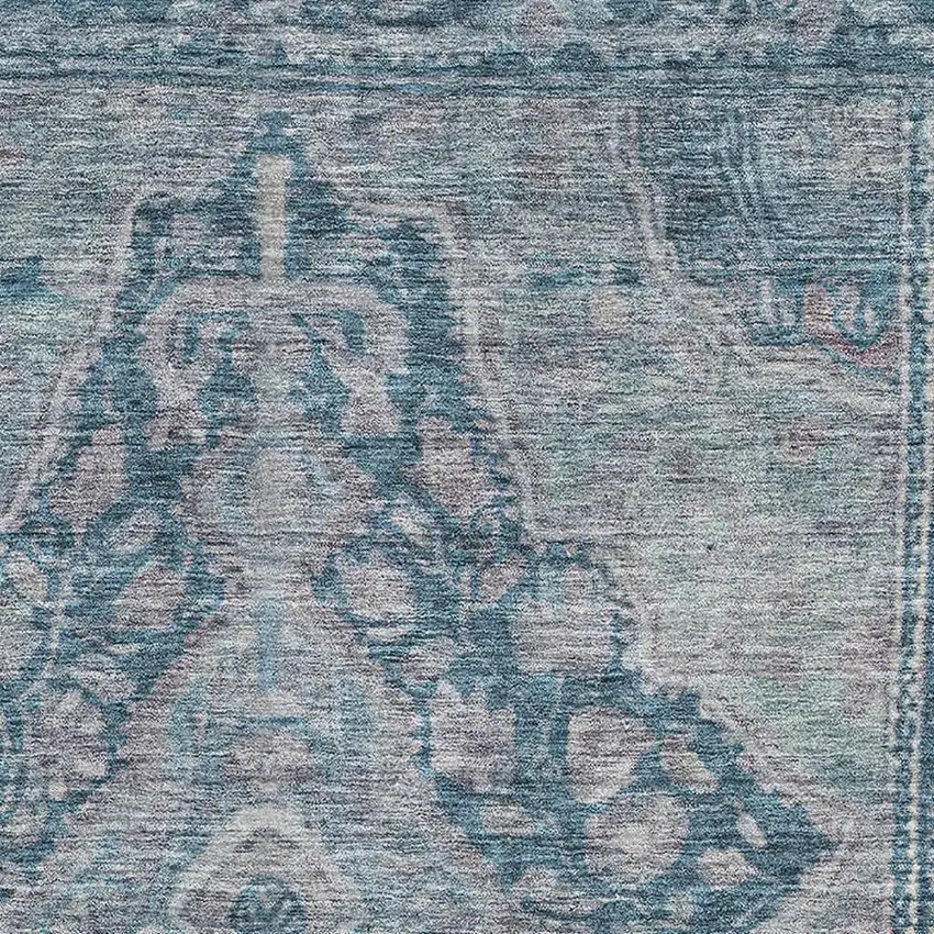 Denim Blue And Gray Oriental Washable Area Rug With UV Protection Photo 3