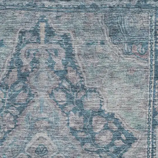 Denim Blue And Gray Oriental Washable Area Rug With UV Protection Photo 2