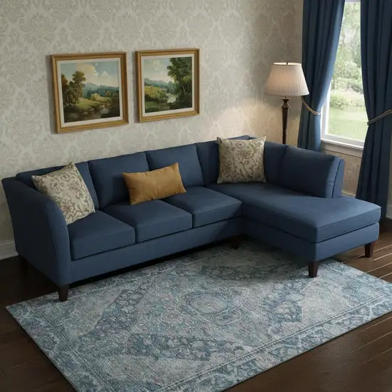 Denim Blue And Gray Oriental Washable Area Rug With UV Protection Photo 2