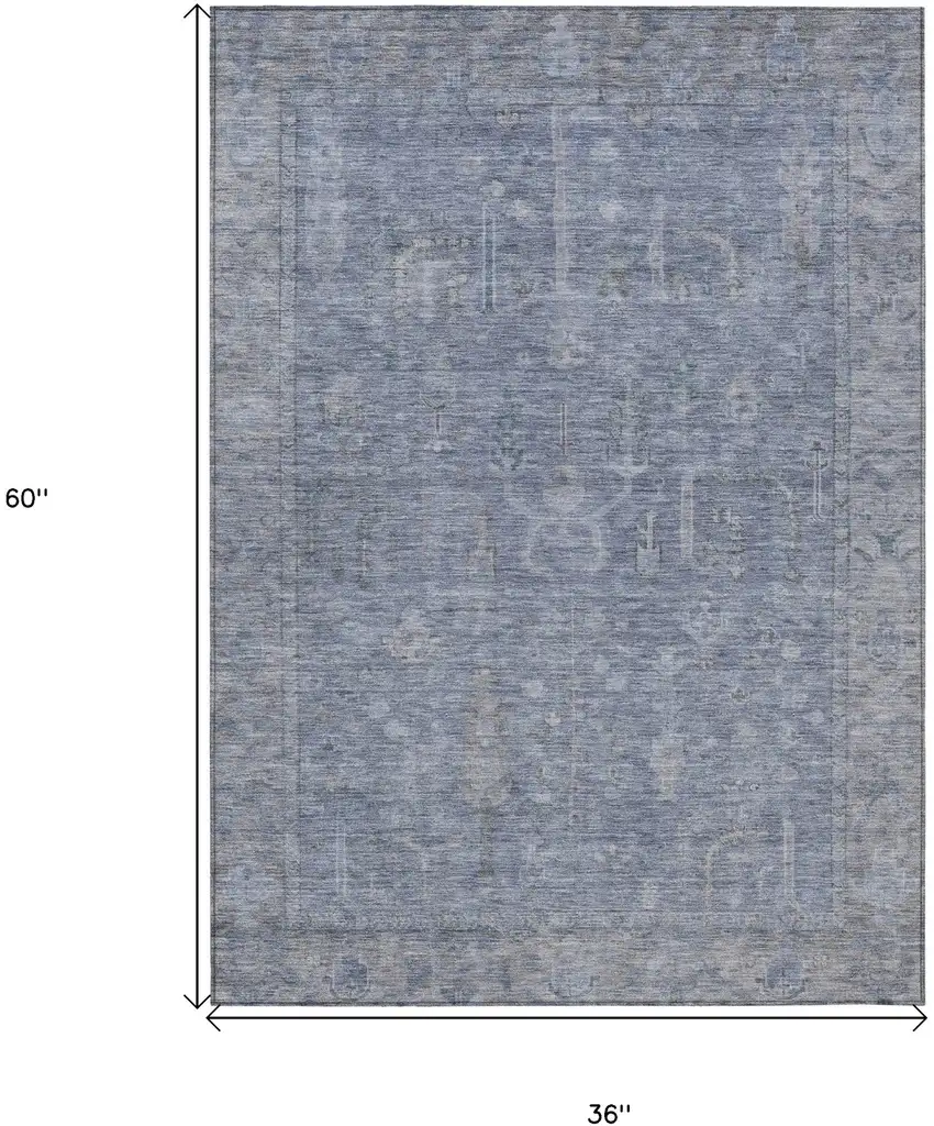 Denim Blue And Gray Oriental Washable Indoor Outdoor Area Rug Photo 7