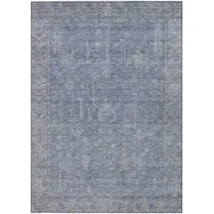 Photo of Denim Blue And Gray Oriental Washable Indoor Outdoor Area Rug