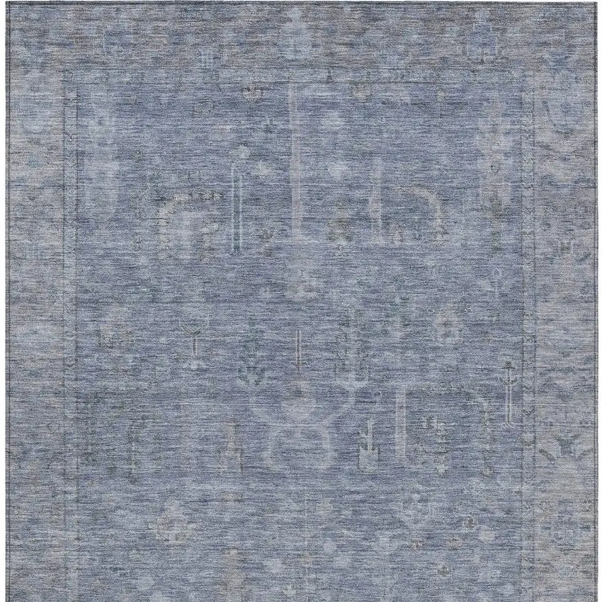 Denim Blue And Gray Oriental Washable Indoor Outdoor Area Rug Photo 5