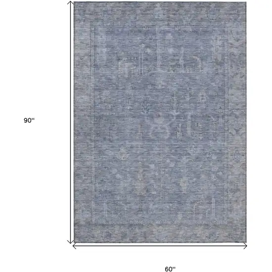 Denim Blue And Gray Oriental Washable Indoor Outdoor Area Rug Photo 7