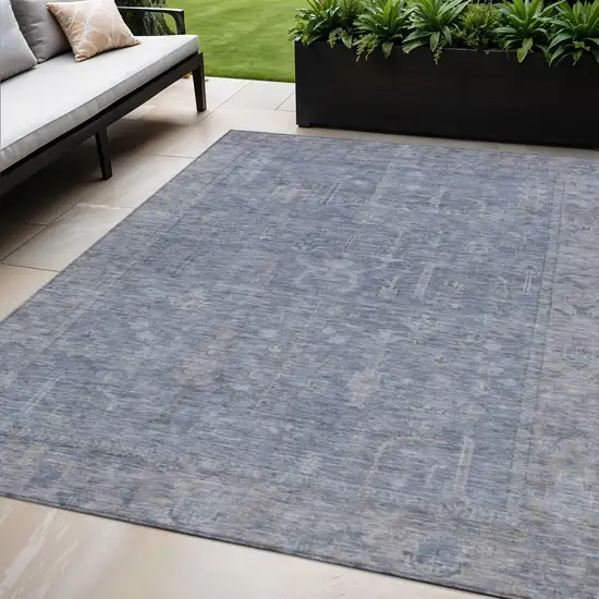 Denim Blue And Gray Oriental Washable Indoor Outdoor Area Rug Photo 1