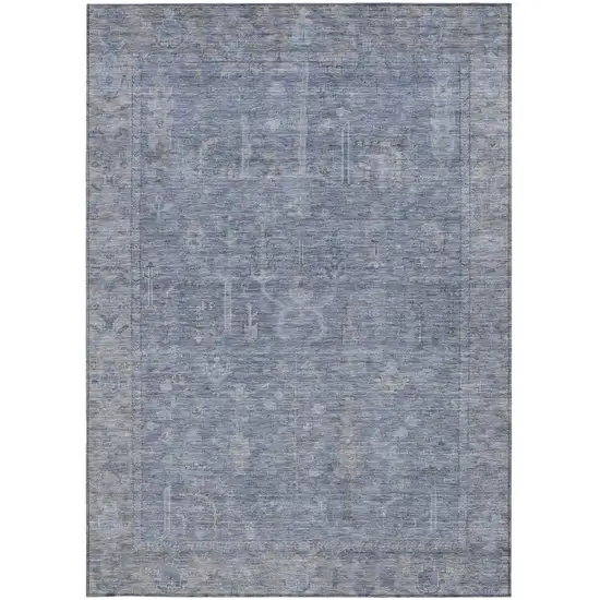 Denim Blue And Gray Oriental Washable Indoor Outdoor Area Rug Photo 6