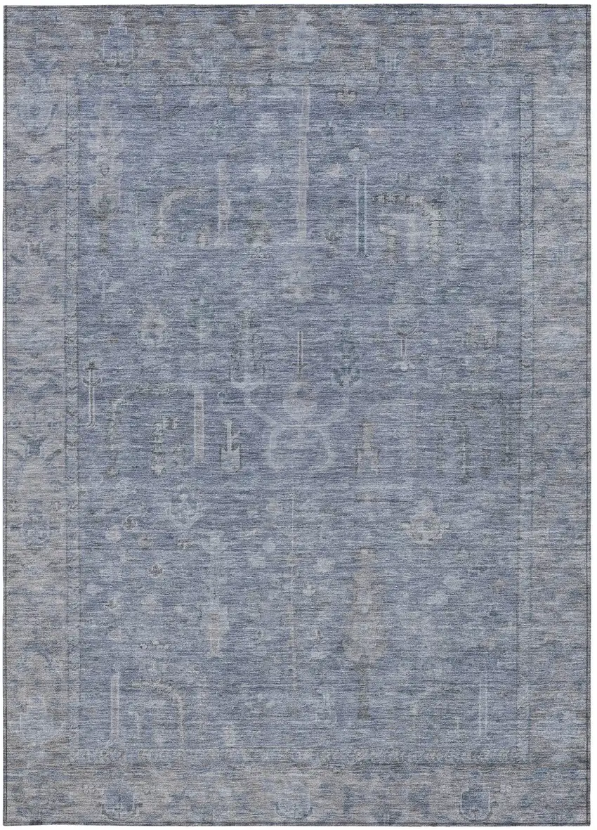 Denim Blue And Gray Oriental Washable Indoor Outdoor Area Rug Photo 6