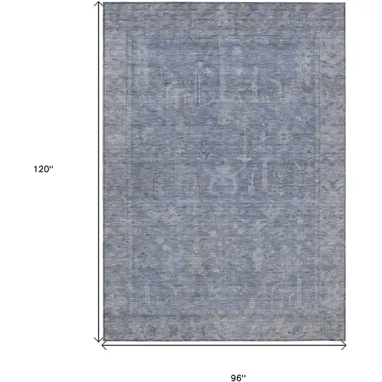 Denim Blue And Gray Oriental Washable Indoor Outdoor Area Rug Photo 7
