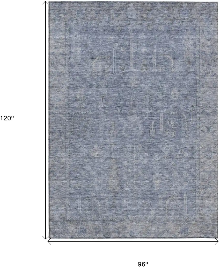 Denim Blue And Gray Oriental Washable Indoor Outdoor Area Rug Photo 7