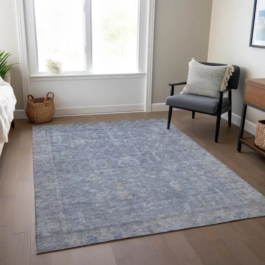 Denim Blue And Gray Oriental Washable Indoor Outdoor Area Rug Photo 9