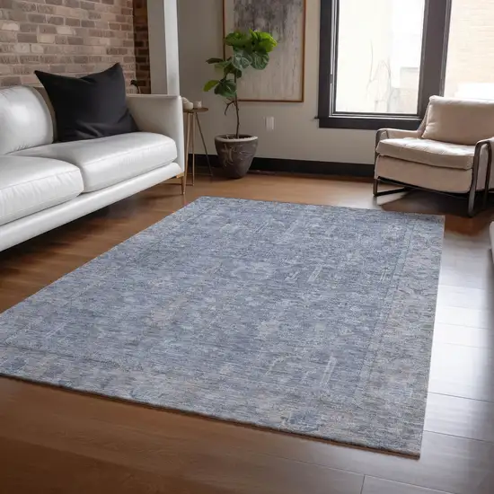 Denim Blue And Gray Oriental Washable Indoor Outdoor Area Rug Photo 8