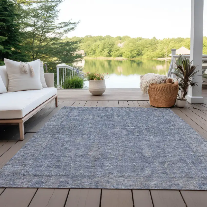 Denim Blue And Gray Oriental Washable Indoor Outdoor Area Rug Photo 7