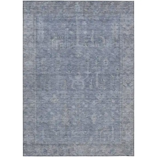 Denim Blue And Gray Oriental Washable Indoor Outdoor Area Rug Photo 2
