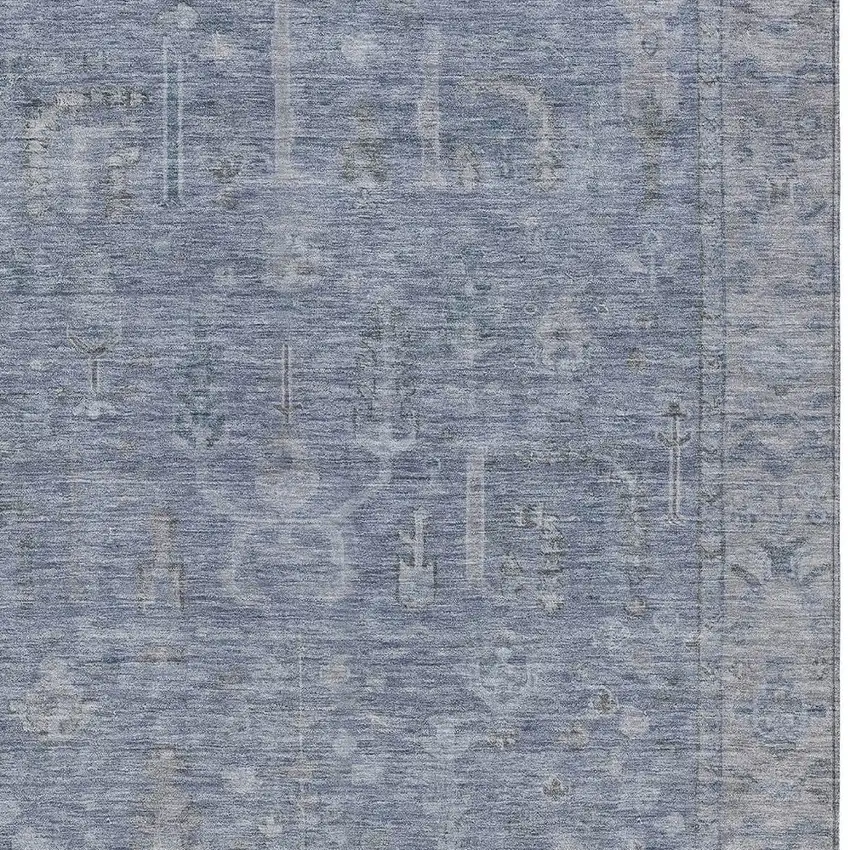 Denim Blue And Gray Oriental Washable Indoor Outdoor Area Rug Photo 5