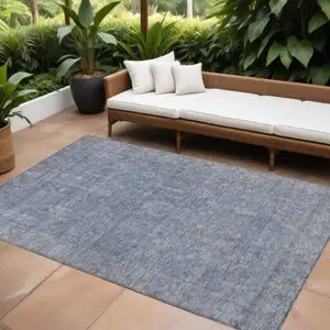 Photo of Denim Blue And Gray Oriental Washable Indoor Outdoor Area Rug