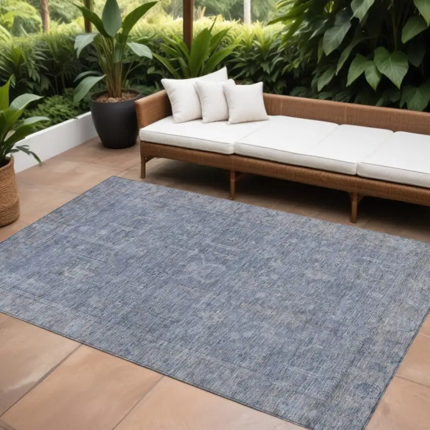 Denim Blue And Gray Oriental Washable Indoor Outdoor Area Rug Photo 1