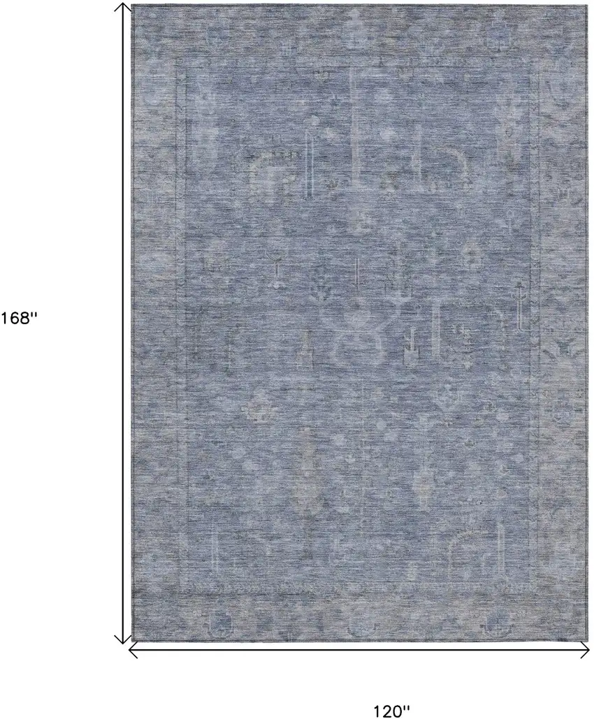 Denim Blue And Gray Oriental Washable Indoor Outdoor Area Rug Photo 7