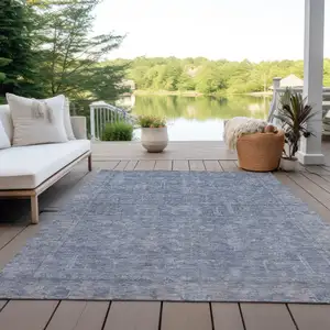 Photo of Denim Blue And Gray Oriental Washable Indoor Outdoor Area Rug