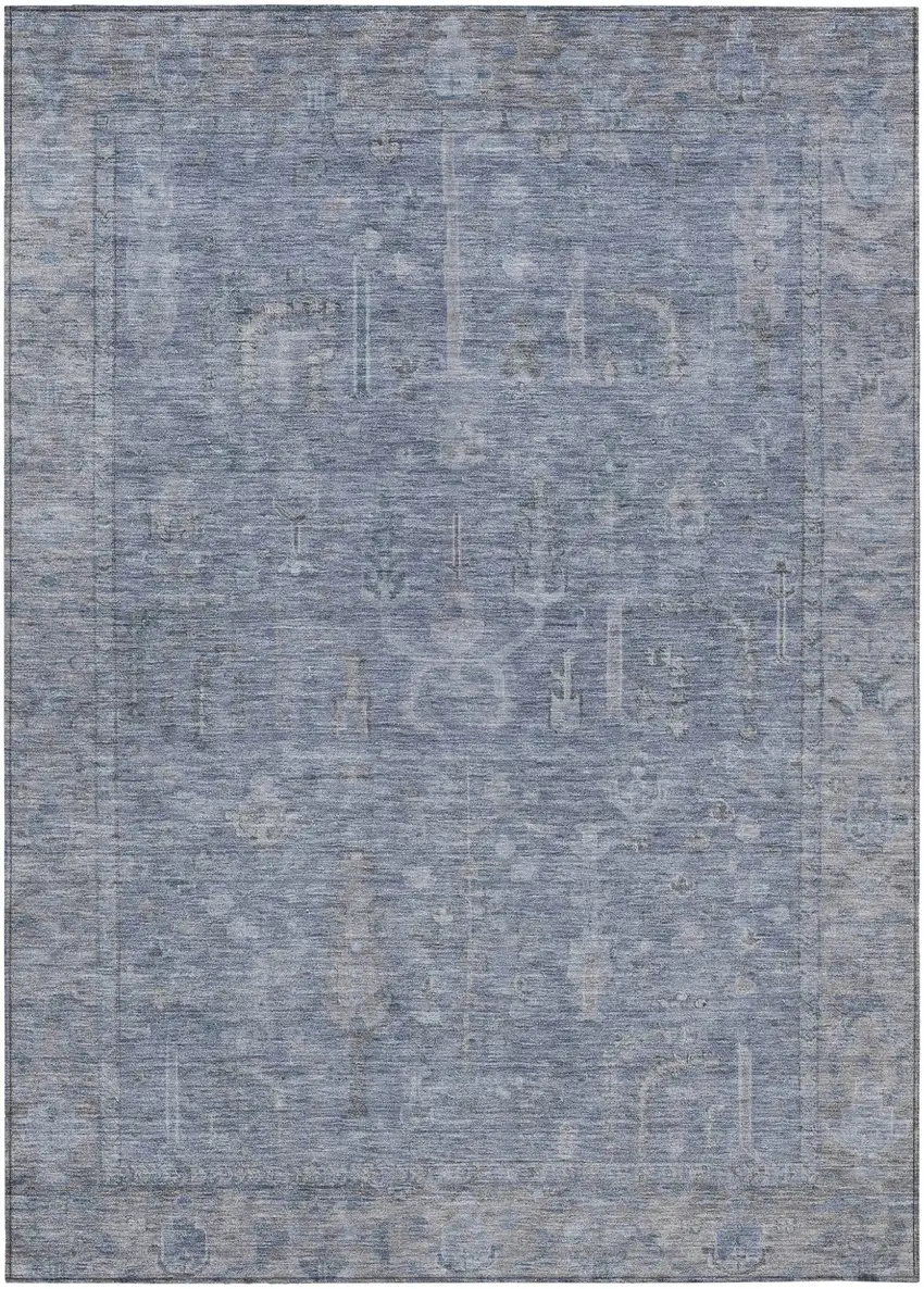 Denim Blue And Gray Oriental Washable Indoor Outdoor Area Rug Photo 2