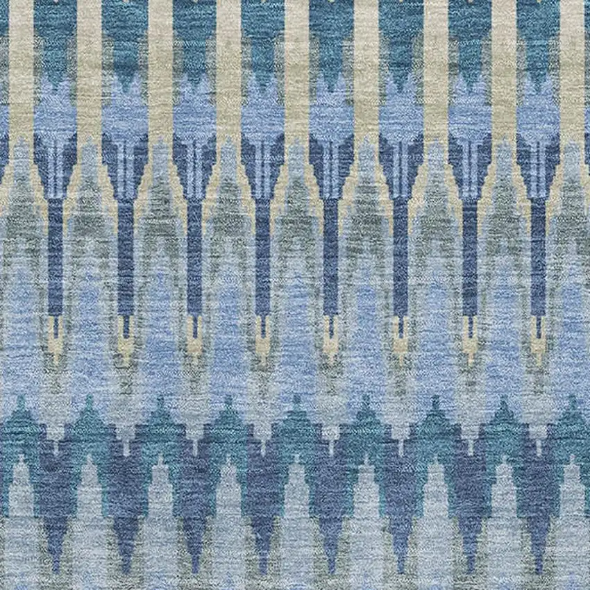 Denim Blue And Gray Southwestern Washable Area Rug With UV Protection Photo 3