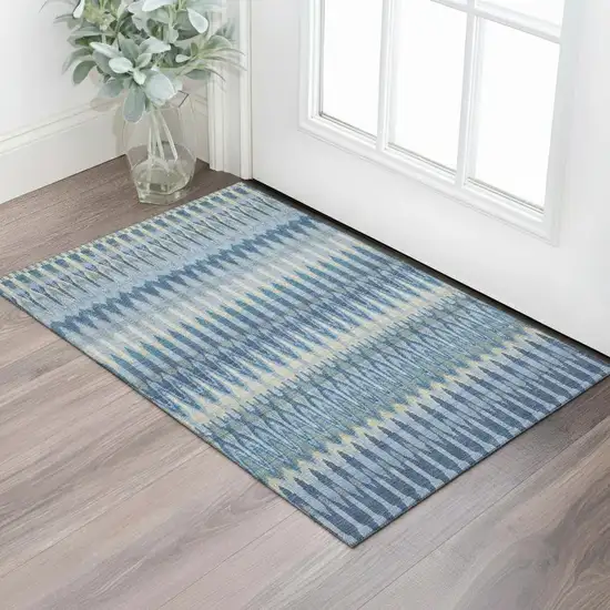 Denim Blue And Gray Southwestern Washable Area Rug With UV Protection Photo 1