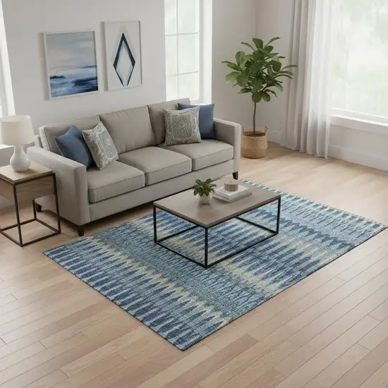 Denim Blue And Gray Southwestern Washable Area Rug With UV Protection Photo 2