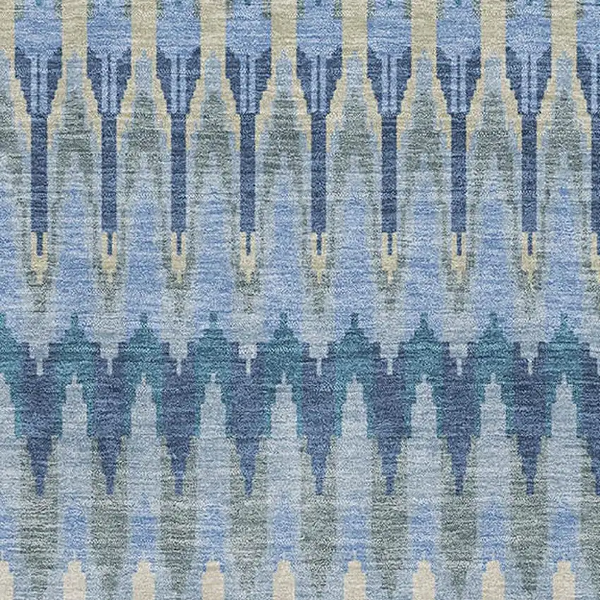 Denim Blue And Gray Southwestern Washable Area Rug With UV Protection Photo 3