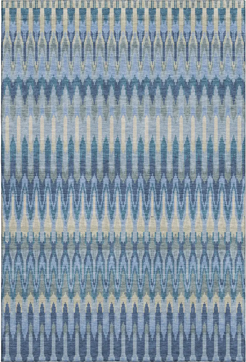 Denim Blue And Gray Southwestern Washable Area Rug With UV Protection Photo 1