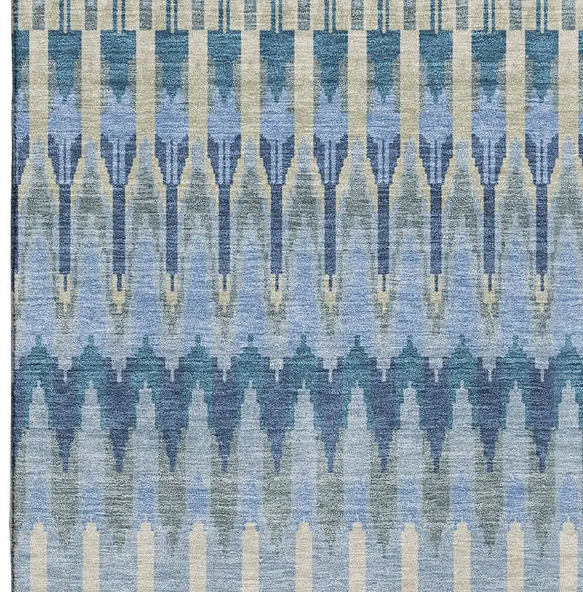 Denim Blue And Gray Southwestern Washable Area Rug With UV Protection Photo 4