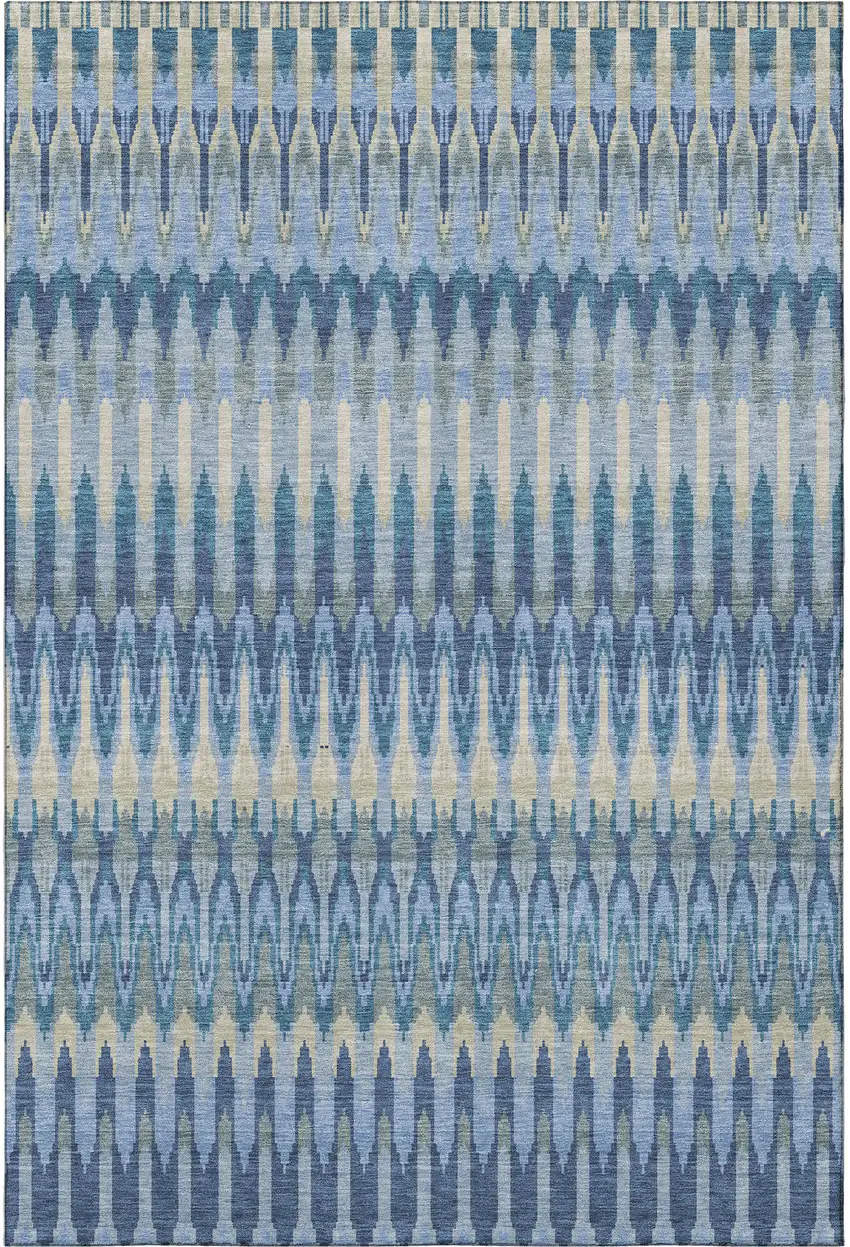 Denim Blue And Gray Southwestern Washable Area Rug With UV Protection Photo 4