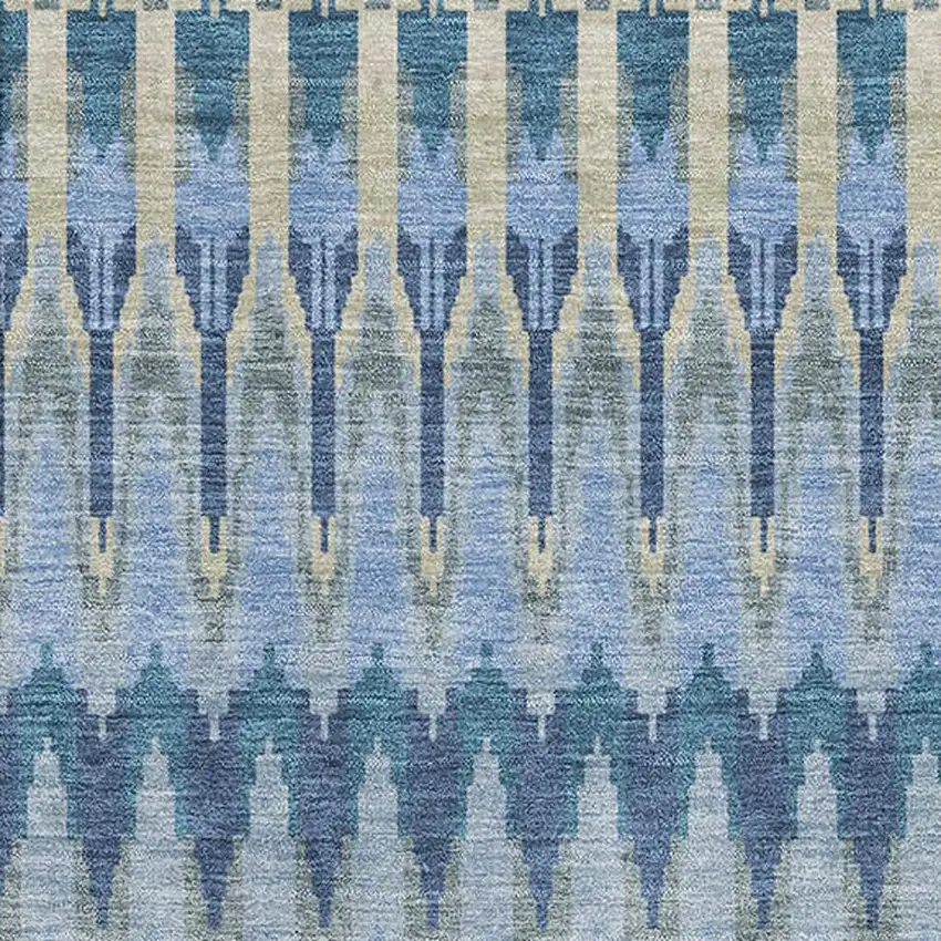 Denim Blue And Gray Southwestern Washable Area Rug With UV Protection Photo 3