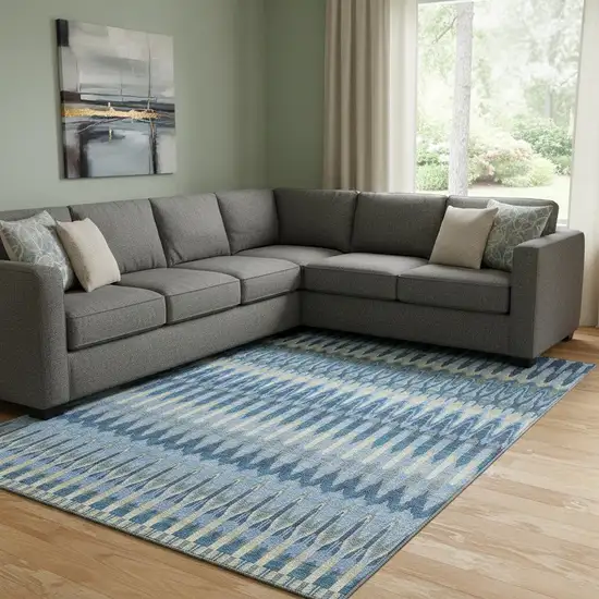 Denim Blue And Gray Southwestern Washable Area Rug With UV Protection Photo 1