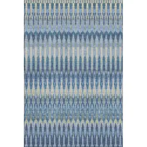 Photo of Denim Blue And Gray Southwestern Washable Area Rug With UV Protection